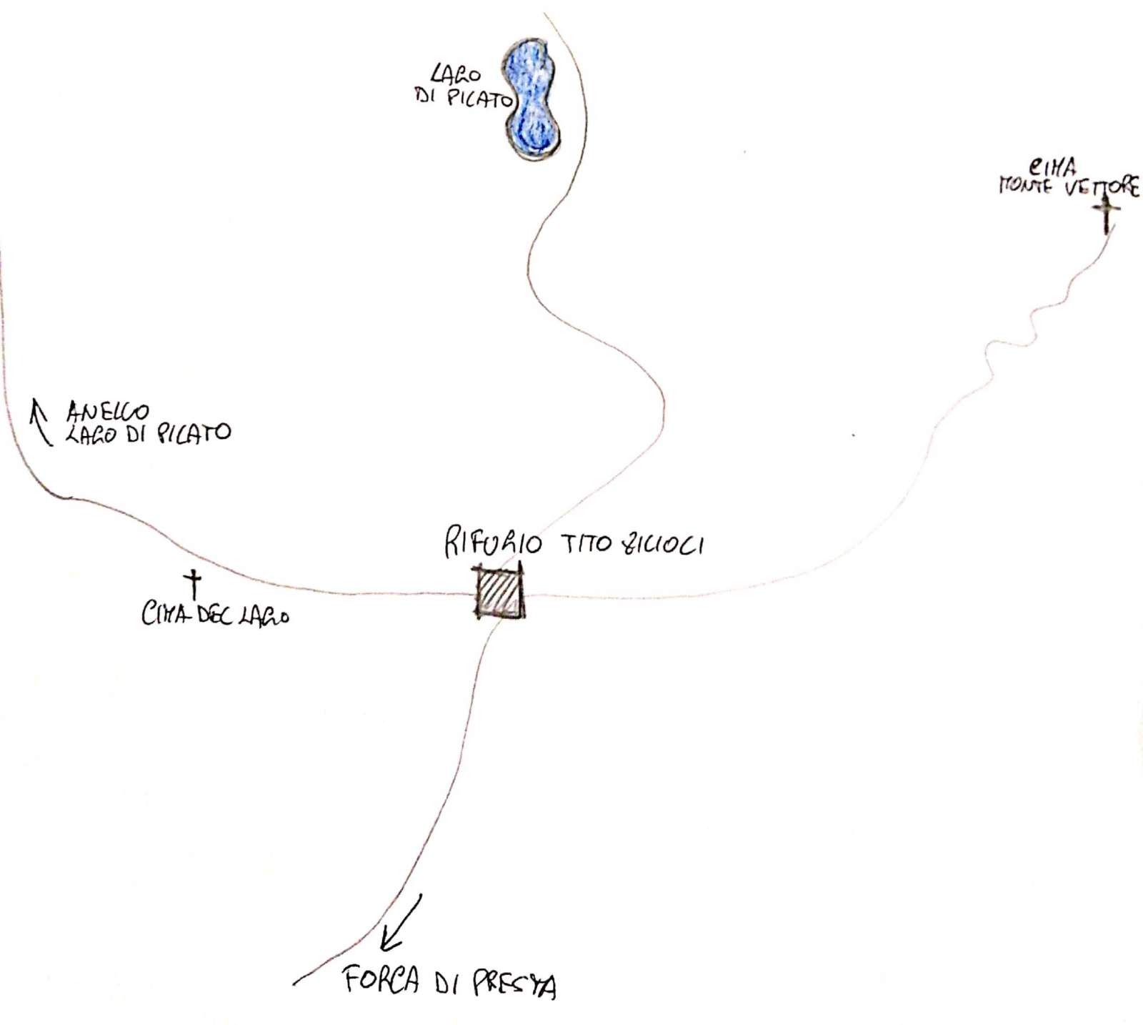 Mappa dei sentieri dal Rifugio Tito Zilioli sul monte Vettore - blog di viaggi